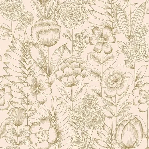 Tempaper Metallic Vintage Gold Homestead Floral Removable Peel and Stick Wallpaper, 20.5 in X 16.5 ft, Made in The USA