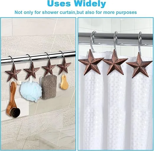 AGPtek Star Shower Curtain Hooks, 12PCS Anti Rust Decorative Resin Hooks for Bathroom, Baby Room, Bedroom, Living Room Decor (Star)