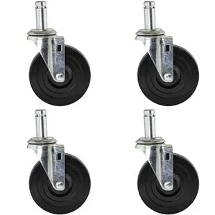 Shelving Inc. 3" Rubber Stem Casters 2 with Brakes/2 Without Brakes, for Wire Shelving, 4 Count, Weight Capacity 150lbs Per Caster