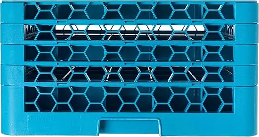 Carlisle FoodService Products RG25-414 OptiClean 25 Compartment Glass Rack with 4 Extenders, 10.3", Polypropylene, Blue