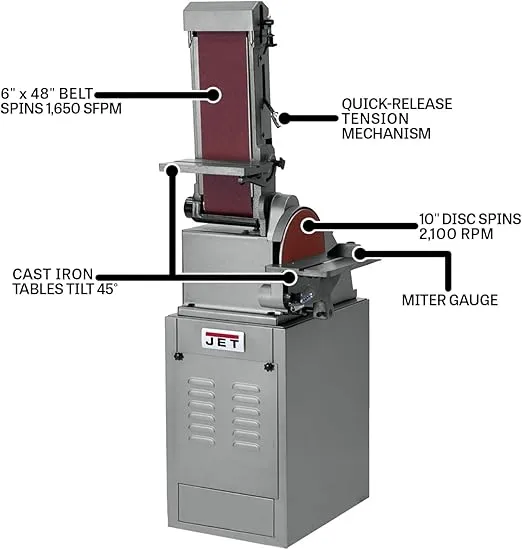 JET 6" x 48" Belt and 10" Disc Sander, 1 HP, 115/230V 1Ph (Model J-4210K)