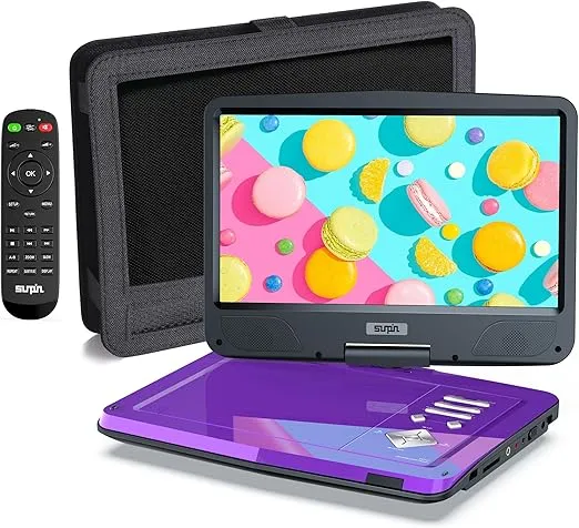 SUNPIN 12.5" Portable DVD Player with 10.5" HD Swivel Screen,DVD Player 5 Hours Long Lasting Battery,DVD Player for Car Headrest Mount Case,Car Charger,Power Adaptor,for USB/SD/DVD/Sync TV,Purple