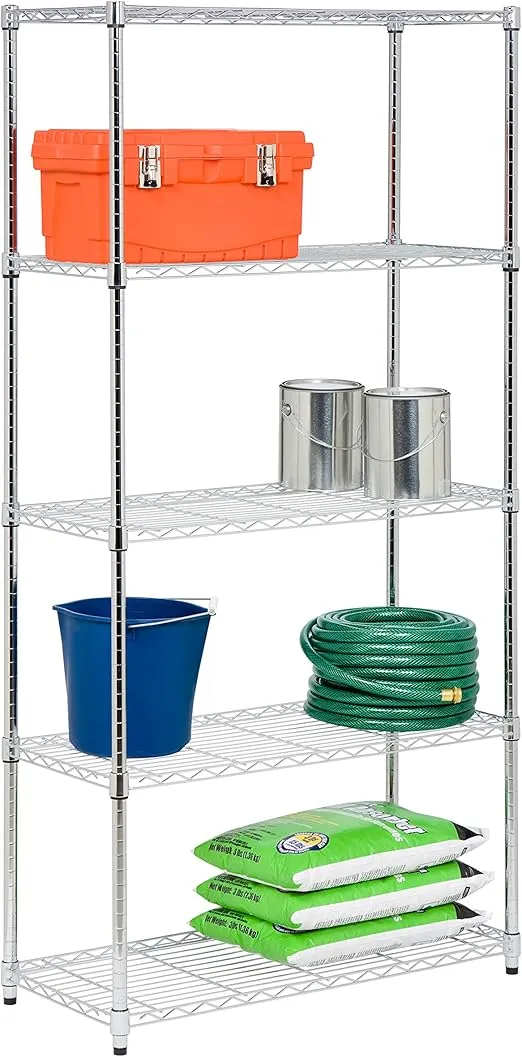 Honey-Can-Do 5-Tier Adjustable Shelving Unit, Chrome SHF-09685 Chrome, 1750lbs (350-lb Weight Capacity Per Shelf)