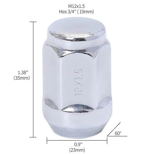 M12x1.5 Lug Nuts M12-1.50 Chrome Lug Nuts Acorn Lug Nuts 12x1.5 19mm Hex 1.38" Tall Set of 20 Lug Nuts Aftermarket Wheel Lug Nuts Fits for Ford Fusion Ford Escape etc