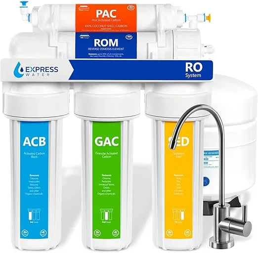 Express Water Reverse Osmosis Water Filtration System – 5 Stage RO Water Filter System with Faucet and Tank – Under Sink Water Filter – 100 GPD