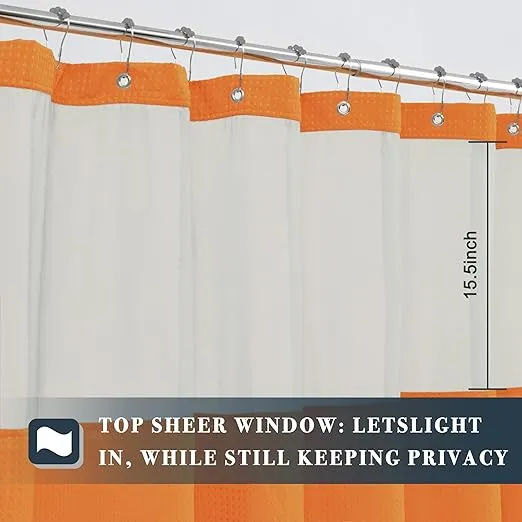 N&Y HOME Waffle Weave Shower Curtain with Snap-in Fabric Liner & 12 Metal Hooks Set - Hotel Style, Waterproof & Washable, Heavyweight Fabric & Mesh Top Window - 71x72, Orange