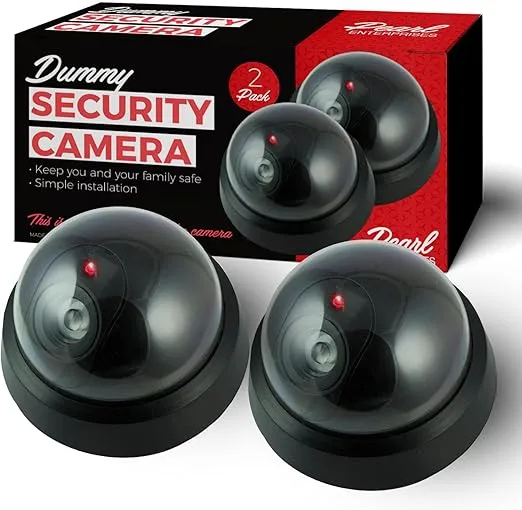 Dummy Fake Security Surveillance CCTV Dome Camera with One Red LED Light Outdoor Indoor Wireless Home Cam System Battery Powered Realistic Look for Home or Business Anti-Theft 2 pack