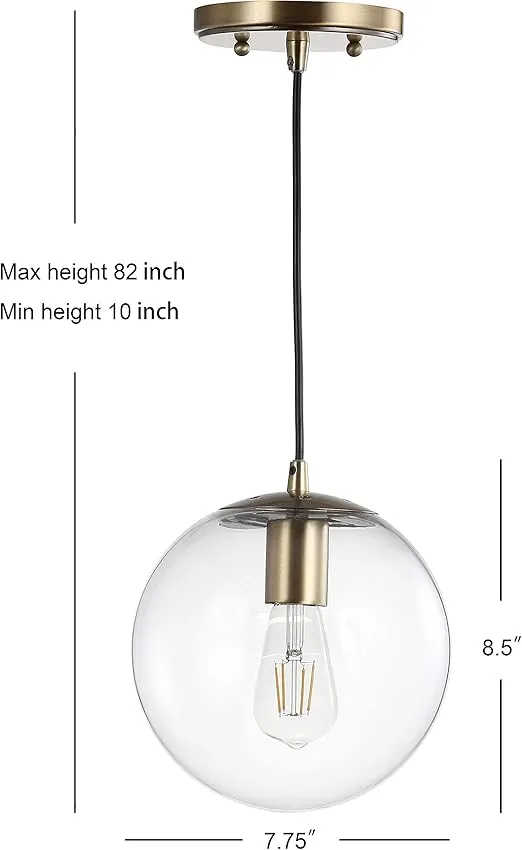 JONATHAN Y JYL9528C Bleecker 7.75" Metal/Glass Globe LED Pendant, Contemporary, Modern, Minimalist, Office, Living Room, Family Room, Dining Room, Kitchen, Bedroom, Foyer, Clear/Brass