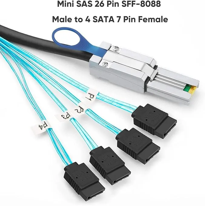 CableCreation Mini SAS 26Pin (SFF-8088) Male to 4 SATA 7Pin Female Cable, Mini SAS Host/Controller to 4 SATA Target/Backplane, 2M / 6.6FT