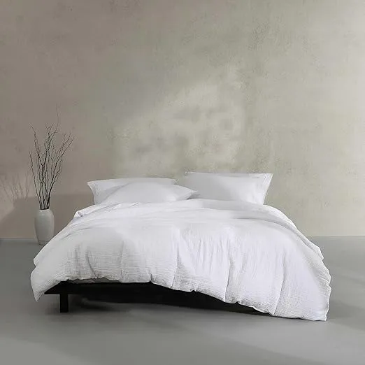 Calvin Klein - Queen Duvet Cover Set, Soft Cotton Jacquard Bedding, Crinkle Textured Home Decor (Washed Texture White, Queen)