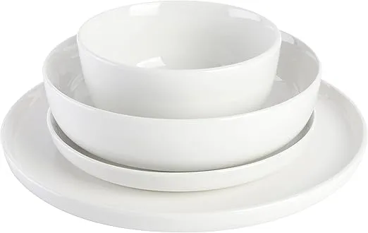 Gibson Home Oslo Porcelain Chip and Scratch Resistant Dinnerware Set, Service for 4 (16pcs), Plates and Bowls Dishes Sets, White