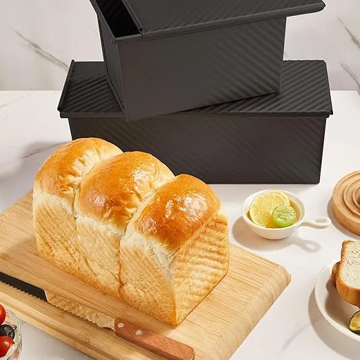 KITESSENSU Carbon Steel Pullman Loaf Pan with Lid, 1 lb Dough Capacity, Black, Non-Stick, Bread and Toast