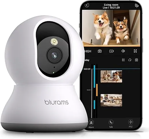 blurams Pet Camera 2K, 360° Indoor Security Camera, Dog Camera with Phone App, PTZ Cameras for Home Security Indoor, 2-Way Audio, Motion Tracking, Color/IR Night Vision, Siren, Cloud&SD(2.4GHz Only)