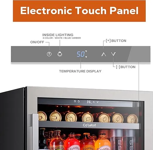 Ca'Lefort Beverage Refrigerator Drink Fridge - 180 Cans 24 inch Beverage Cooler with 3 Color LED Light & Glass Door, Built-in Beer Fridge with Powerful Cooling Compressor for Wine Bedroom