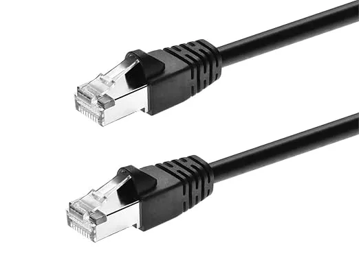 Monoprice Cat6A 2ft Black Patch Cable Double Shielded (S/FTP) 26AWG 10G Pure Bare Copper Snagless RJ45 Fullboot Series Ethernet Cable
