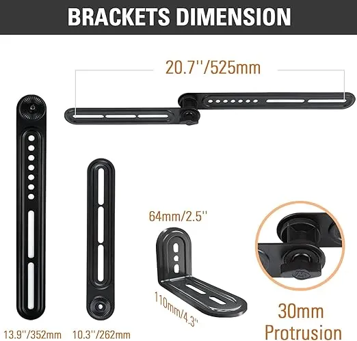 Mounting Dream Soundbar Bracket Sound Bar TV Mount Designed for TVs with Protruded Bottom on Back - Holds Up to 15 lbs - with Adjustable Arm and L-shaped Bracket for Mounting above Under TVs MD5421