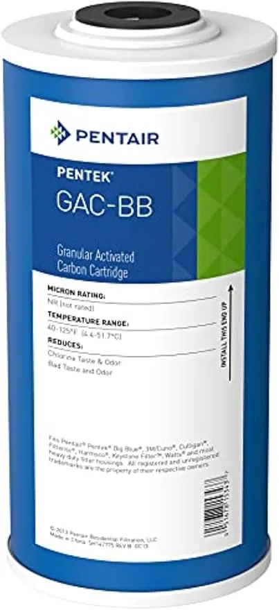 Pentair Pentek GAC-BB Big Blue Carbon Water Filter, 10-Inch, Whole House Heavy Duty Granular Activated Carbon (GAC) Replacement Cartridge, 10" x 4.5"