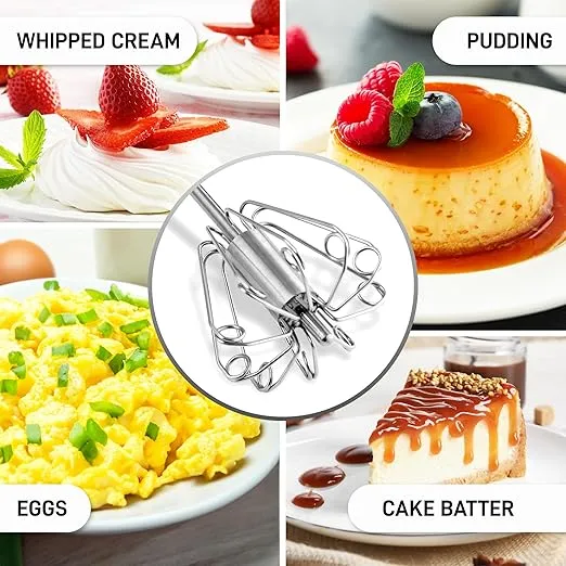 Zulay Egg Beater Whisk - Push Whisk for Cooking - Egg Whisk Mixer, Hand Mixer Manual, Automatic Whisk Cooking Tool - Hand Whisk for Kitchen Baking - White