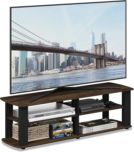 FURINNO Nelly Entertainment Center TV Stand, Short 43.3"(W) x13.4(H) x13.1(D), Columbia Walnut/Black