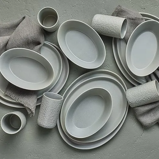 Stone by Mercer Project KATACHI Stoneware 32-Piece Dinnerware Set, Grey