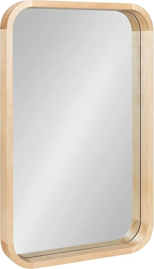 Kate and Laurel Hutton Modern Rounded Rectangle Wall Mirror, 20 x 30, Natural Wood, Decorative Scandinavian Rectangular Wall Decor Accent with Radiused Corners