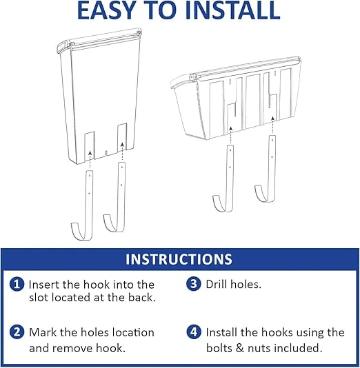 Newspaper Hook Kit for Wall Mount Mailbox - 2 Heavy Duty Steel Hooks - Weatherproof – Matte Finish - Parcel Mail Box Letter PRO-DF – Storage Hanging Organizer – Hardware Included (Black)