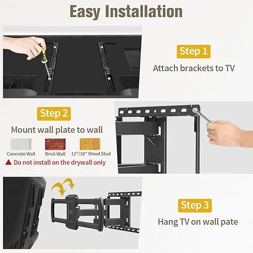 Mounting Dream TV Wall Mount, UL Listed Full Motion Mount Bracket for 42-84 Inch Flat Screen TVs, Swivel Articulating Dual Arms, Max VESA 600x400mm, 100 LBS Loading, Fits 16 Inches Wood Studs, MD2296