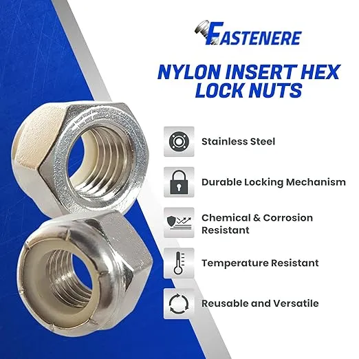Nylon Insert Hex Lock Nuts - 1/4"-20 (100-Pack) Stainless Steel 18-8, Plain Finish, Corrosion-Resistant, Durable Multi-Use Hardware Nuts - Secure Fastening with Hex Socket Drive