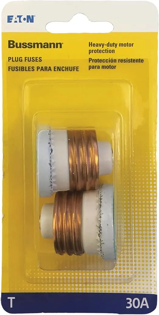 Bussmann BP/T-30 30 Amp Type T Dual-Element Edison Base, 125V Ul Listed Carded, 2-Pack Heavy Duty Low Voltage Time Delay Plug Fuse, No Size, Standard