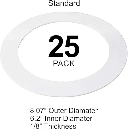 25 Pack Gloss White Goof Trim Ring for 6" Inch Recessed Can Lighting Down Light, Outer Diameter 8 Inches
