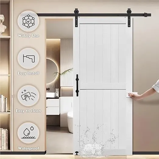 S&Z TOPHAND® 30in x 84in MDF Barn Door with 5FT Sliding Door Hardware Kit, 24-60in Solid Barn Door Slab Covered with Water-Proof PVC Surface, Simple Assembly is Required
