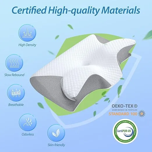 HOMCA Memory Foam Cervical Pillow, 2 in 1 Ergonomic Contour Orthopedic Pillow for Neck Pain, Contoured Support Pillows for Side Back Stomach Sleepers