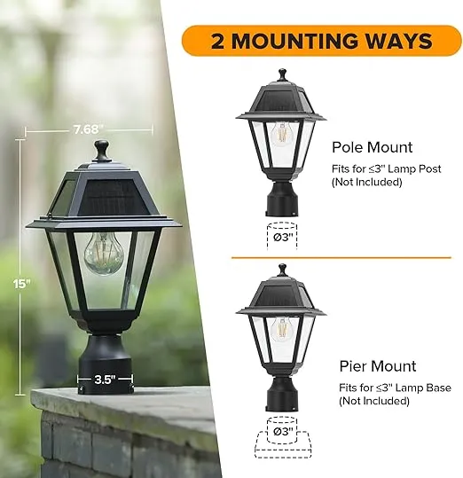 LUTEC LED Solar Post Light, Cast Aluminum Solar Lamp Post Light,Dusk to Dawn Waterproof Pole Light Head, 200 lumens 3-inch Fitter Base for Outside (Without Base)