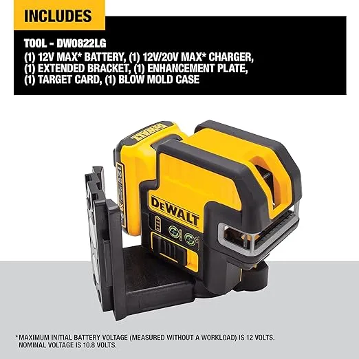 DEWALT 12V MAX Laser Level, Cross Line Laser, 2 Spot, Green (DW0822LG)