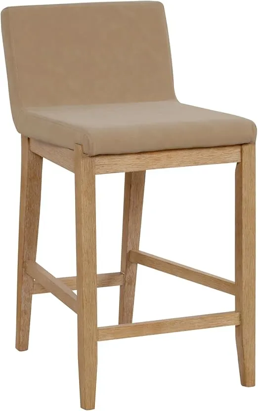 Nathan James Gracie Modern Counter Height Bar Stool with Back, Counter Stool Upholstered Chair with PU Leather and Brushed Wooden Legs, Light Brown, Set of 4