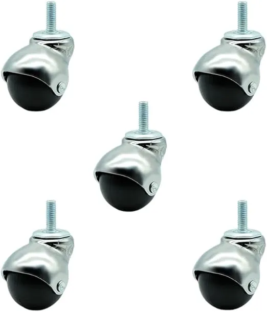 2 Inch Swivel Ball Caster Wheels for Furniture - Bright Chrome Hooded Stem Casters with 3/8 Threaded Stem - 375 lbs. Total Capacity - Set of 5 – Service Caster Brand