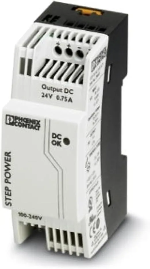 Phoenix Contact 2868635 Power Supply; AC-DC; 24V@0.75A; 85-264V In; Enclosed; DIN Rail Mount; STEP Series