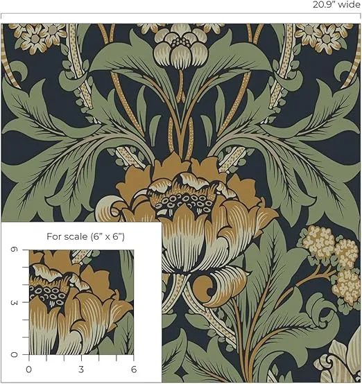 NextWall Primrose Floral Vintage Peel and Stick Wallpaper (Midnight Blue & Goldenrod)