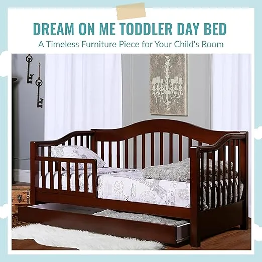 Dream On Me Toddler Day Bed with Storage Drawer in Espresso, Greenguard Gold Certified, JPMA Certified, Non-Toxic Finish, Low to Floor Design, Safety Guard Rail