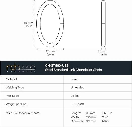 RCH Hardware CH-S56-10-CO-3 Steel Chandelier Chain, Copper (3 Feet)