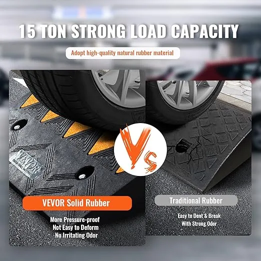 VEVOR Rubber Curb Ramp 4.3" Rise Height 2 Pack, Heavy-Duty 33069 lbs/15 T Capacity Threshold Ramps, Driveway Ramps with Stable Grid Structure for Cars, Wheelchairs, Bikes, Motorcycles