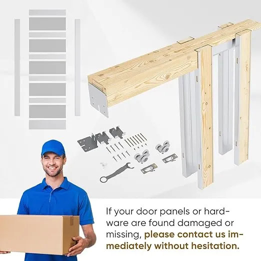 Sliding Pocket Door 30" x 80", 5 Lites Tempered Frosted Glass Panel with Frame and Hardware Kit Set, Interior & Closet Single Door Slab, White Primed - Panel Assembly Needed