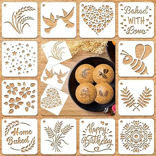 Patelai 12 Pcs Stencil for Bread Artisan Bread Stencils Baking Stencil Set Cook Stencil Baking Template Bread, Cake, Pie, or Cookie Stencil Template Mold for Decorating, 12 Style (3 x 3 Inch)