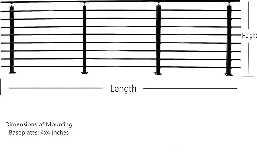 Modern Horizontal Adjustable Railing Banister System, for Staircases, Balconies, and Decks, Complete Guard Railing Kit (9.5 Foot L Banister)