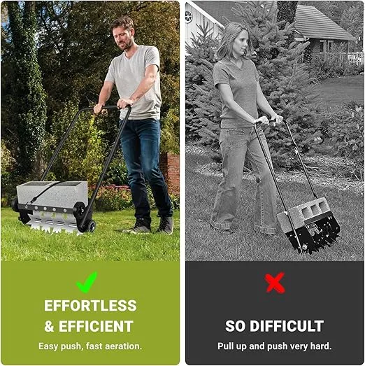Push Spike Aerator,18Inch Push Lawn Aerator with 4 Wheels,Heavy Duty Rolling Manual Yard Aerator Lawn Tool with 45inch Handle,Suitable for Lawn Garden Yard Grass Maintenance