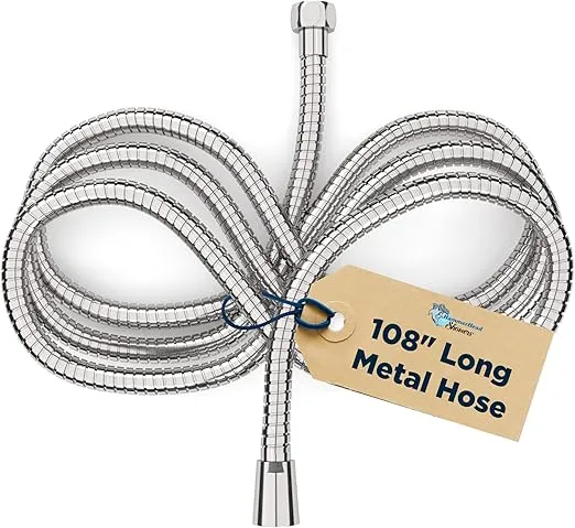 HammerHead Showers® ALL METAL 9 ft Shower Hose - CHROME – Extra Long 108” Attachment for Handheld Shower Head - Shower Hose Replacement
