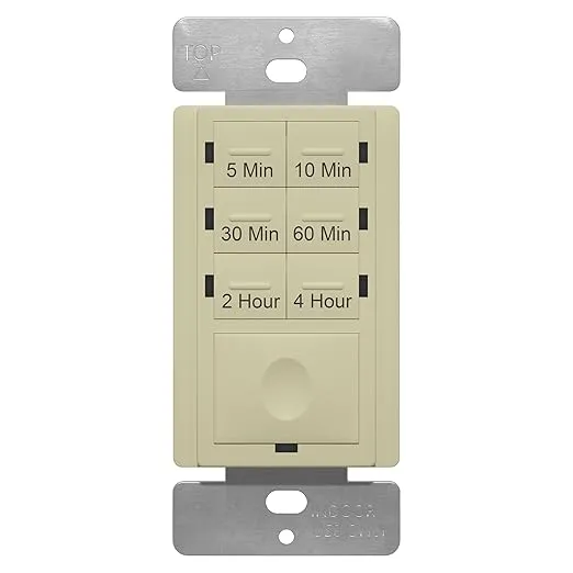 ENERLITES 4-Hour Countdown Timer Switch, 5-10-30-60 Min, 2-4 Hour, for Bathroom Fans, Heaters, Lights, LED Indicator, 120VAC 800W, No Neutral Wire Required, UL Listed, HET06-J-I, Ivory