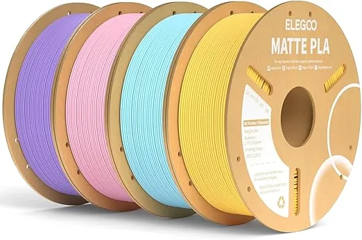 ELEGOO Matte PLA Filament Bundle 4KG, 1.75mm 3D Printer Filament Dimensional Accuracy +/- 0.02mm, 1kg Carboard Spool (2.2lbs) for Most FDM 3D Printers(Yellow, Ice Blue, Pink, Purple)