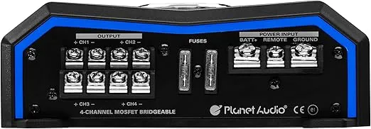 Planet Audio PL1600.4 4 Channel Car Amplifier - 1600 High Output, High/Low Level Inputs, High/Low Pass Crossover, Hook Up to Subwoofer for Bass