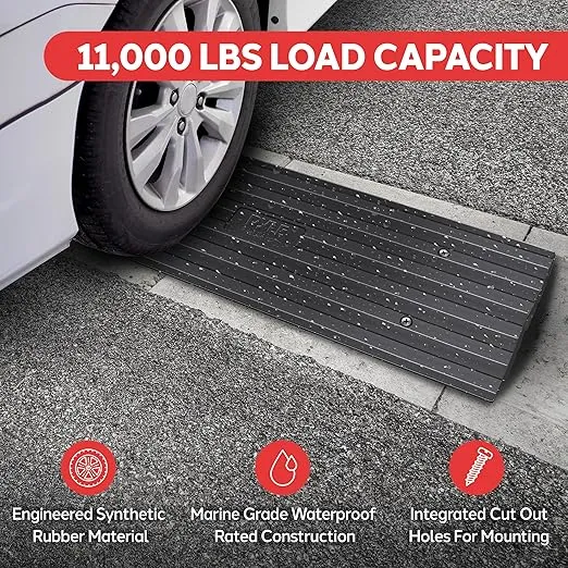 Pyle Car Vehicle Curbside Driveway Ramp - 4ft Heavy Duty Rubber Threshold Bridge Tracks Curb Ramps, 2 Pieces Set (for Car, Truck, Scooter, Bike, Motorcycle, Wheelchair Mobility), Black